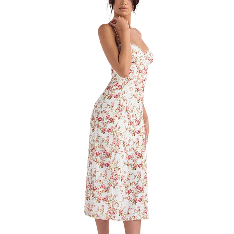 Vestido Midi Fenda Carol Lilás Floral