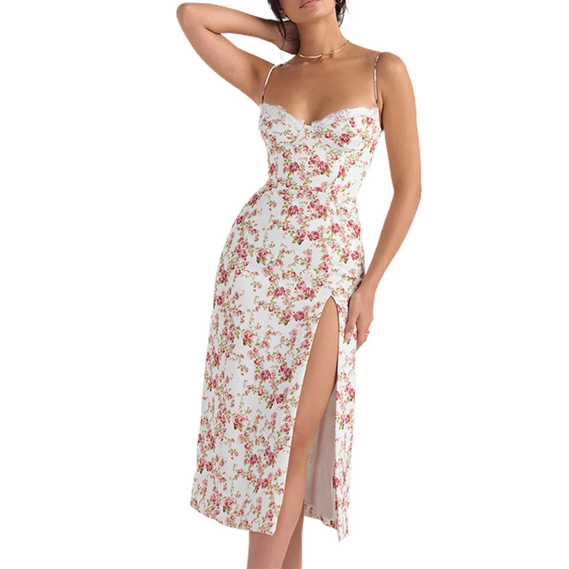 Vestido Midi Fenda Carol Lilás Floral